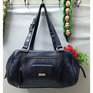 TOD'S Metallic Black Leather Double Handles Zipper Satchel Shoulder Bag